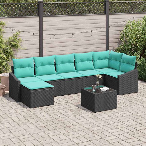 vidaXL Garden Sofa Set with Cushion 8 pcs Black and Turquoise