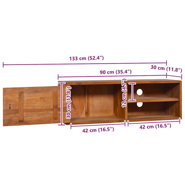 vidaXL Wall-mounted TV Cabinet 90x30x30 cm Solid Teak Wood