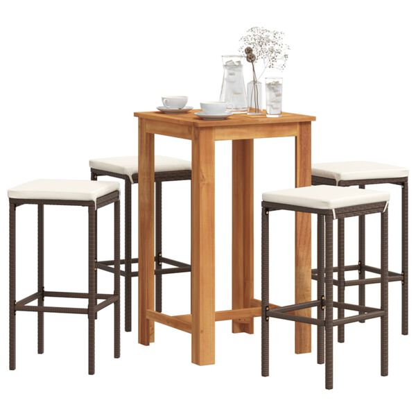 vidaXL 5 Piece Garden Bar Set Brown Solid Wood Acacia and Poly Rattan