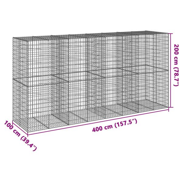 vidaXL Gabion Basket with Cover 400x100x200 cm Galvanised Iron