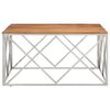 vidaXL Coffee Table Silver Stainless Steel and Solid Acacia Wood