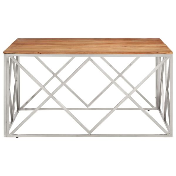 vidaXL Coffee Table Silver Stainless Steel and Solid Acacia Wood