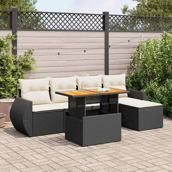 vidaXL 6 Piece Garden Sofa Set with Cushions Black Poly Rattan