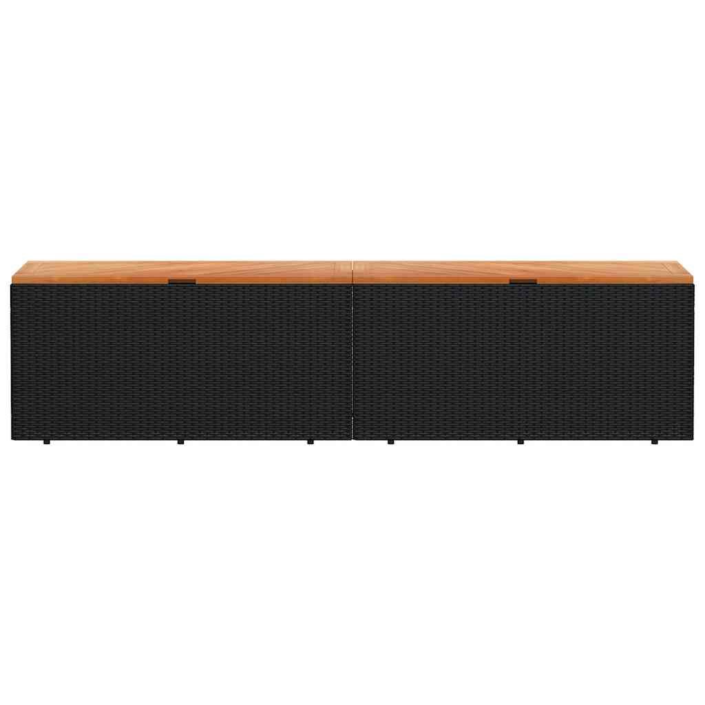 vidaXL Garden Storage Box Black 220x50x54 cm Poly Rattan Acacia Wood