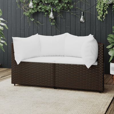 vidaXL Garden Corner Sofas with Cushions 2 pcs Brown Poly Rattan