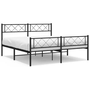 vidaXL Metal Bed Frame without Mattress with Footboard Black 135x190cm