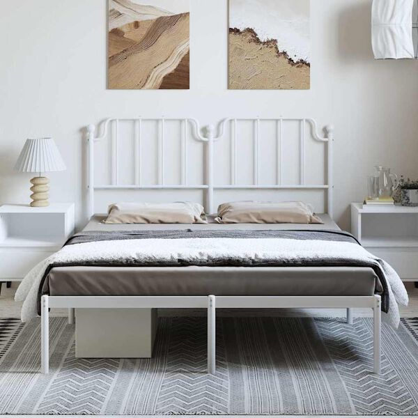 vidaXL Metal Bed Frame without Mattress with Headboard White 135x190cm