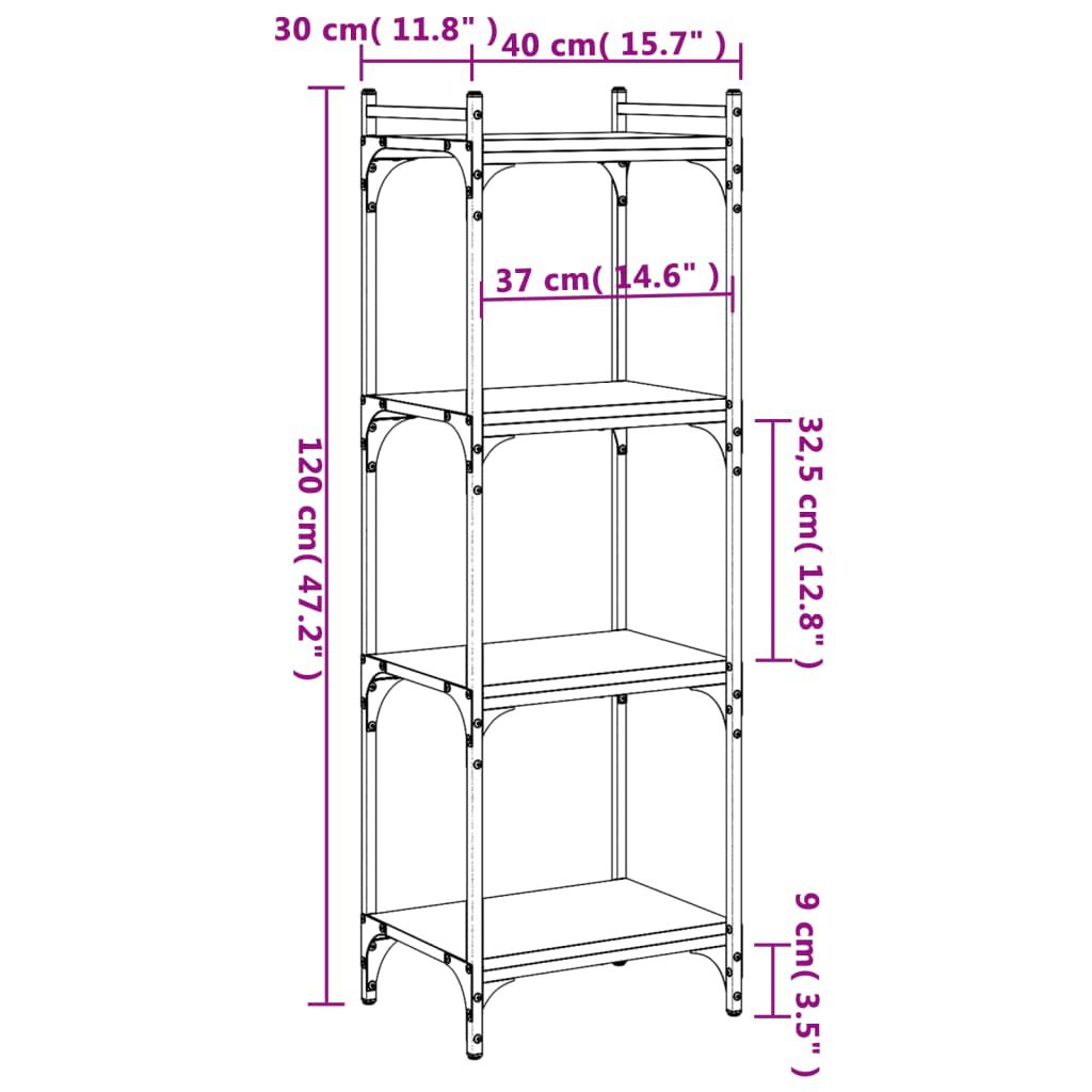 vidaXL Bookcase 4-Tier Smoked Oak 40x30x120 cm Engineered Wood