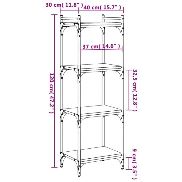 vidaXL Bookcase 4-Tier Smoked Oak 40x30x120 cm Engineered Wood