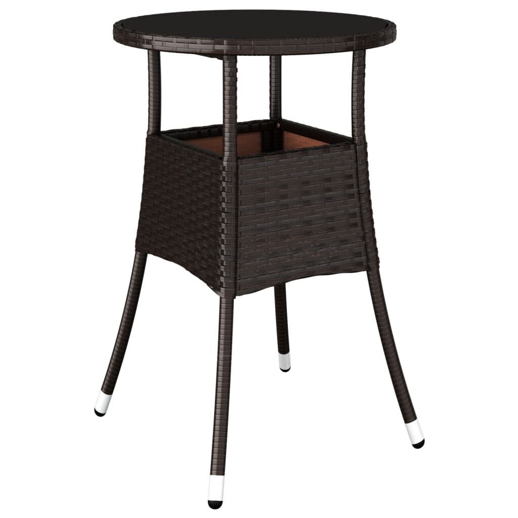 vidaXL Garden Table Ø60x75 cm Tempered Glass and Poly Rattan Brown
