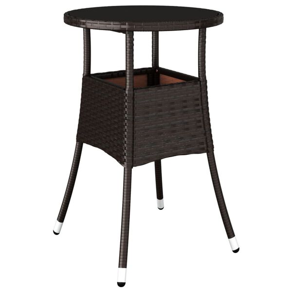 vidaXL Garden Table &Oslash;60x75 cm Tempered Glass and Poly Rattan Brown