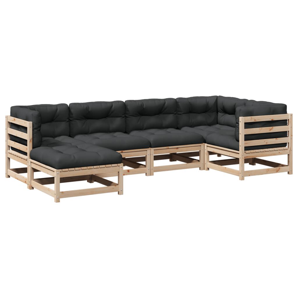 vidaXL 6 Piece Garden Sofa Set with Cushions Solid Wood Pine