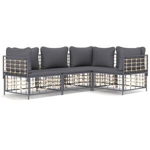 vidaXL 4 Piece Garden Lounge Set with Cushions Anthracite Poly Rattan