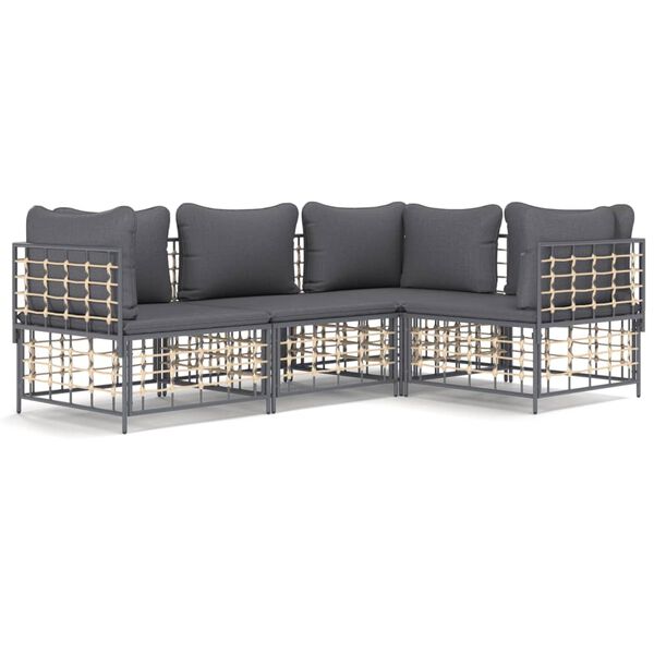 vidaXL 4 Piece Garden Lounge Set with Cushions Anthracite Poly Rattan