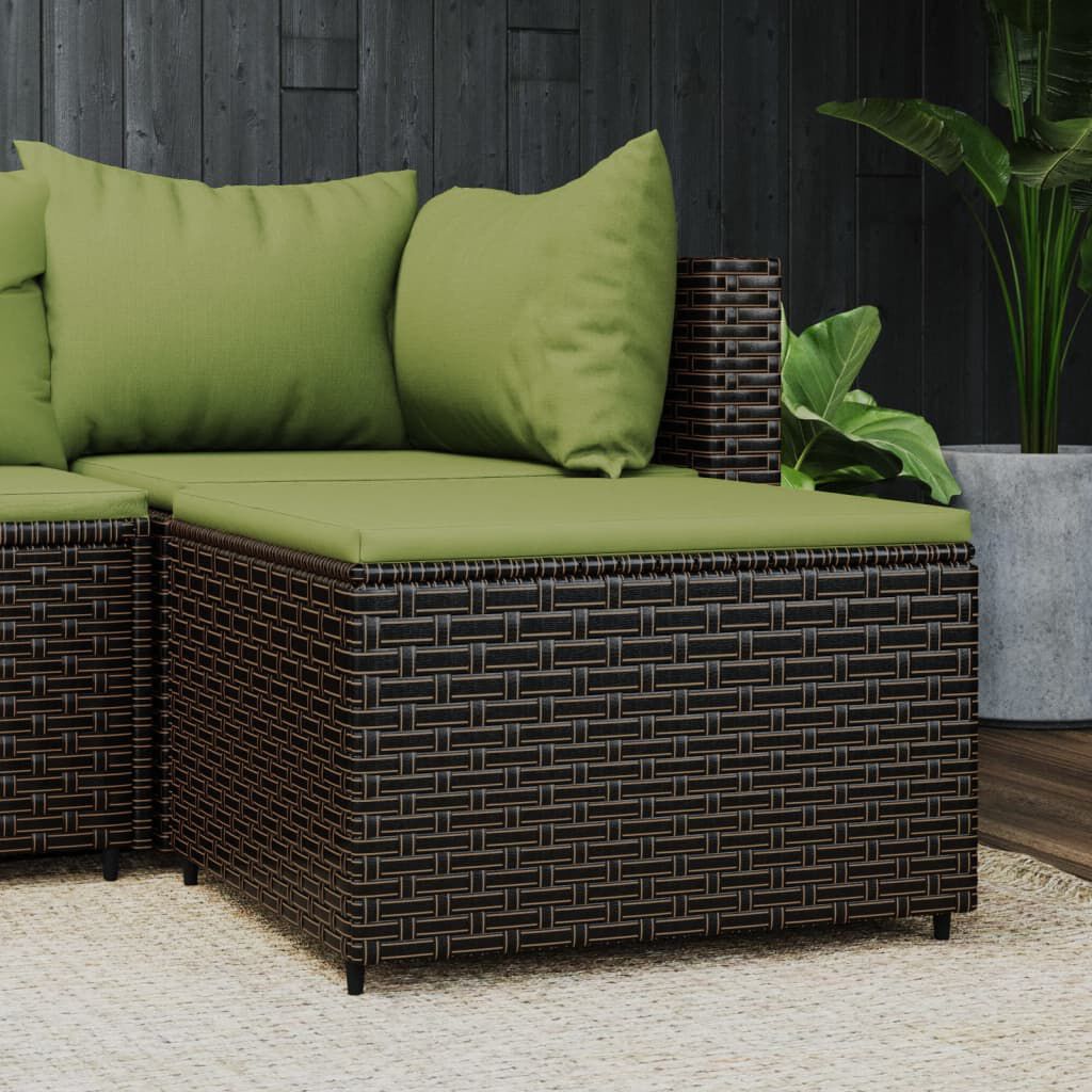vidaXL Garden Footrest with Cushion Brown Poly Rattan