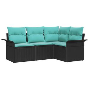 vidaXL Garden Sofa Set with Cushion Black Poly Rattan