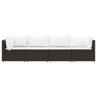 vidaXL 4 Piece Garden Lounge Set with Cushions Brown Poly Rattan