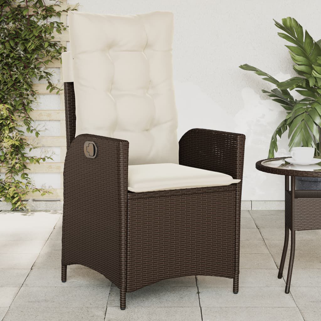 vidaXL Reclining Garden Chair with Cushions Brown Poly Rattan