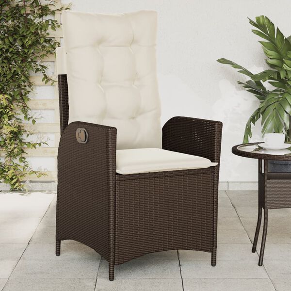vidaXL Reclining Garden Chair with Cushions Brown Poly Rattan