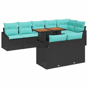 vidaXL Garden Dining Set with Cushion 9 pcs Black and Teal