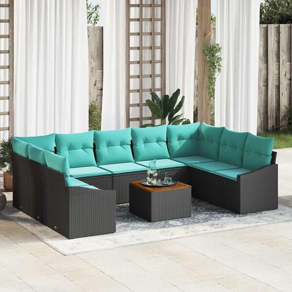 vidaXL Garden Sofa Set 10 pcs Black and turquoise