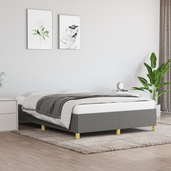 vidaXL Bed Frame without Mattress Dark Grey 137x190 cm Full Fabric