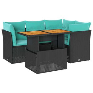vidaXL 5 Piece Garden Sofa Set with Cushions Black Poly Rattan