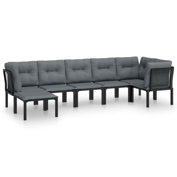 vidaXL 7 Piece Garden Lounge Set Black and Grey Poly Rattan
