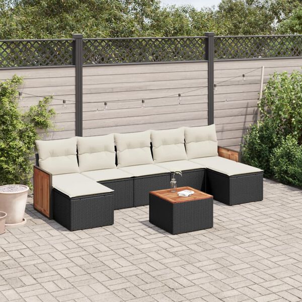 vidaXL 8 Piece Garden Sofa Set with Cushions Black Poly Rattan