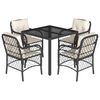 vidaXL 5 Piece Garden Dining Set with Cushions Black Poly Rattan