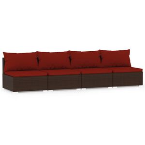 vidaXL 4-Seater Sofa with Cushions Brown Poly Rattan