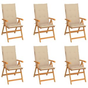 vidaXL Garden Chairs 6 pcs with Beige Cushions Solid Teak Wood