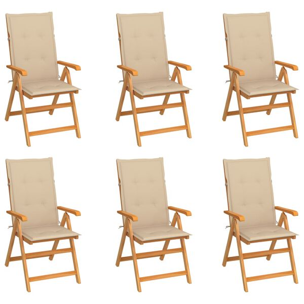 vidaXL Garden Chairs 6 pcs with Beige Cushions Solid Teak Wood