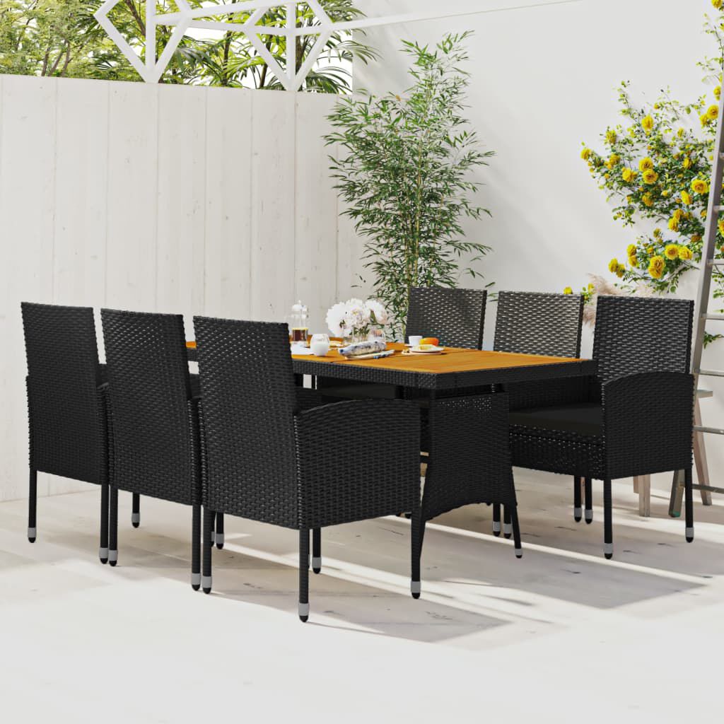 vidaXL 7 Piece Outdoor Dining Set Poly Rattan Black