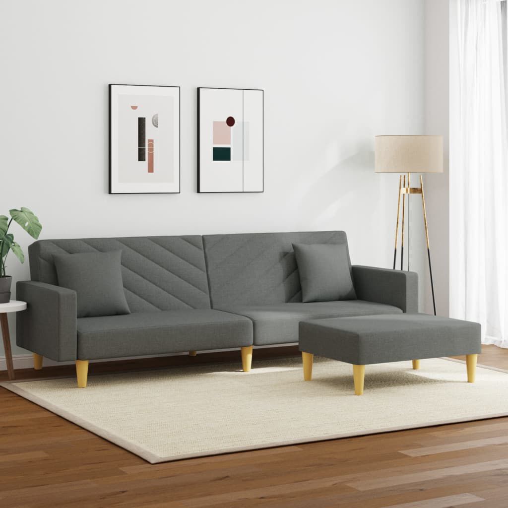 vidaXL 2-Seater Sofa Bed with Pillows and Footstool Dark Grey Fabric
