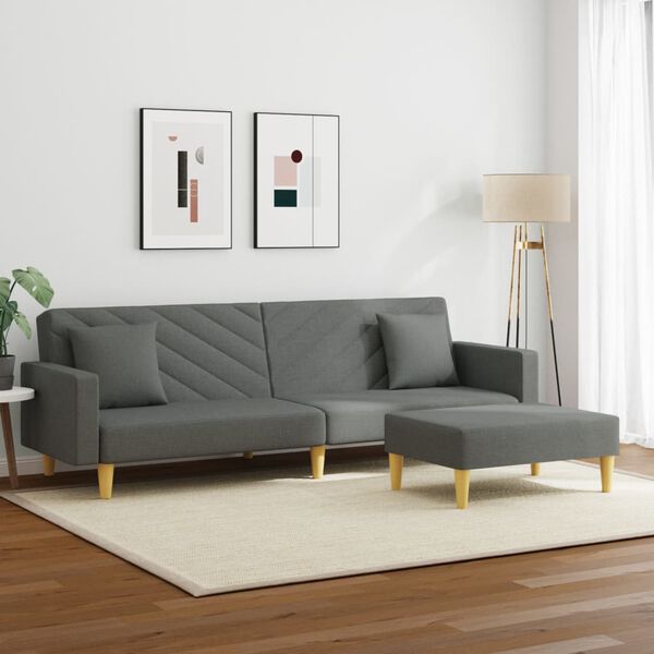 vidaXL 2-Seater Sofa Bed with Pillows and Footstool Dark Grey Fabric