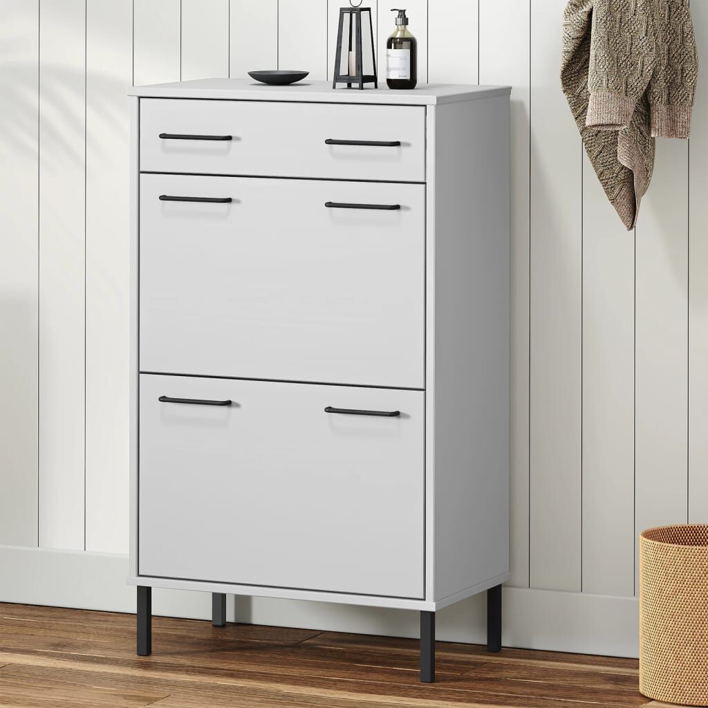 vidaXL Shoe Rack with Metal Legs White Solid Wood Pine OSLO