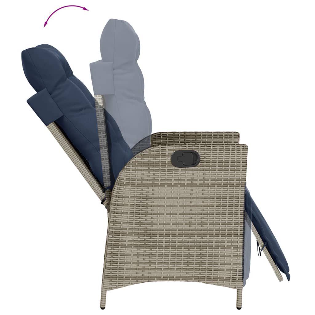 vidaXL 3 Piece Bistro Set with Cushions Grey Poly Rattan