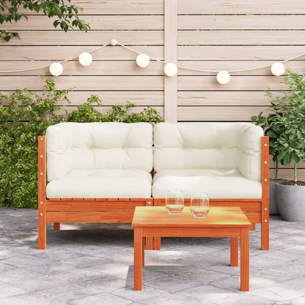 vidaXL Garden Sofa Corner with Cushions 2 pcs Wax Brown Solid Wood Pine