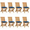 vidaXL Garden Chairs with Blue Cushions 8 pcs Solid Teak Wood