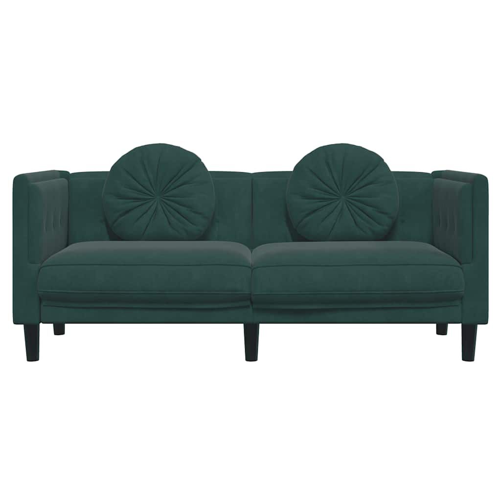 vidaXL Sofa with Cushions 2-Seater Dark Green Velvet