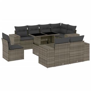 vidaXL 9 Piece Garden Sofa Set with Cushions Grey Poly Rattan