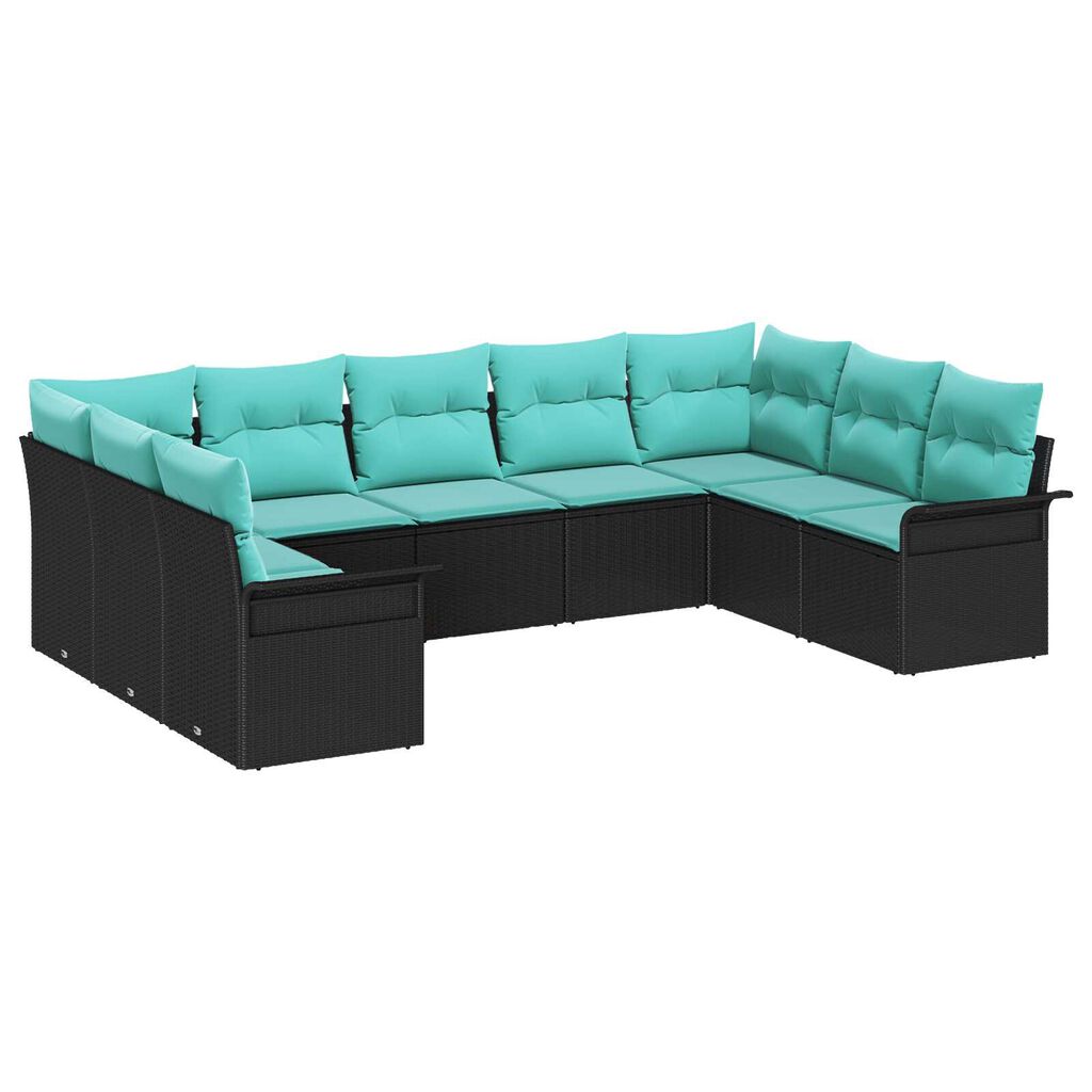 vidaXL 9 Piece Garden Sofa Set with Cushions Black Poly Rattan