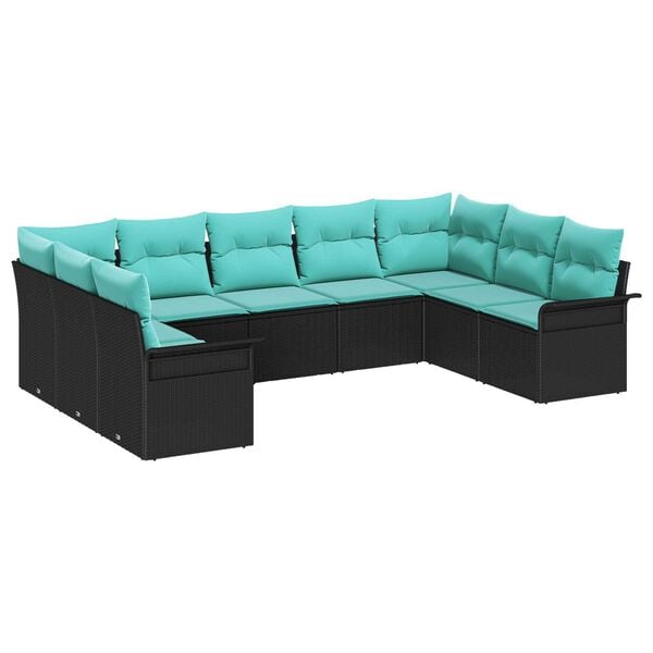 vidaXL 9 Piece Garden Sofa Set with Cushions Black Poly Rattan