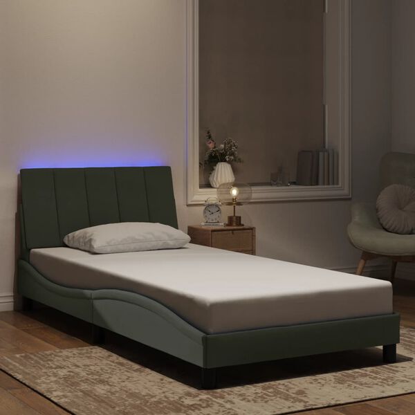 vidaXL Bed Frame with LED without Mattress "Hanko" Light Grey 100x190 cm Velvet