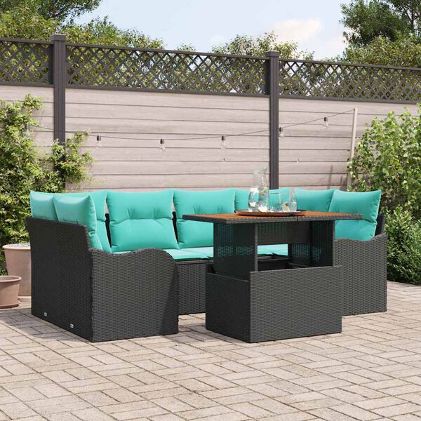 vidaXL Garden Sofa Set with Cushion 7 pcs Black and blue