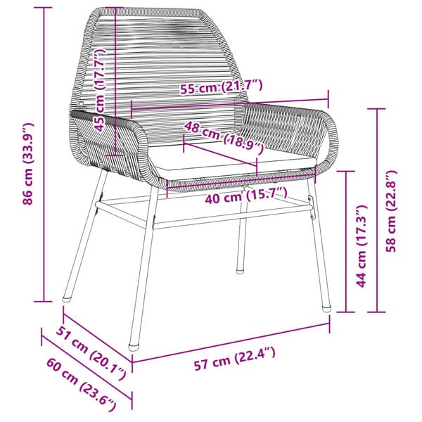 vidaXL Garden Chairs 2 pcs with Cushions Grey Poly Rattan
