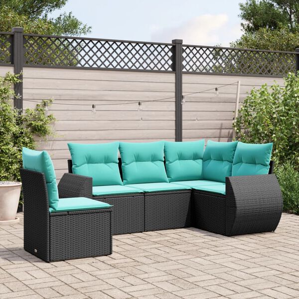 vidaXL 5 Piece Garden Sofa Set with Cushions Black Poly Rattan