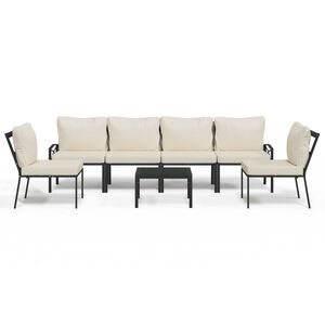vidaXL 7 Piece Garden Lounge Set with Sand Cushions Steel