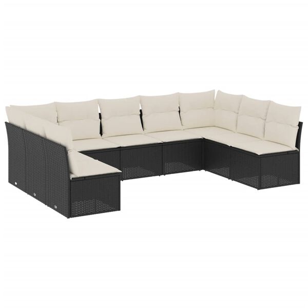 vidaXL 9 Piece Garden Sofa Set with Cushions Black Poly Rattan